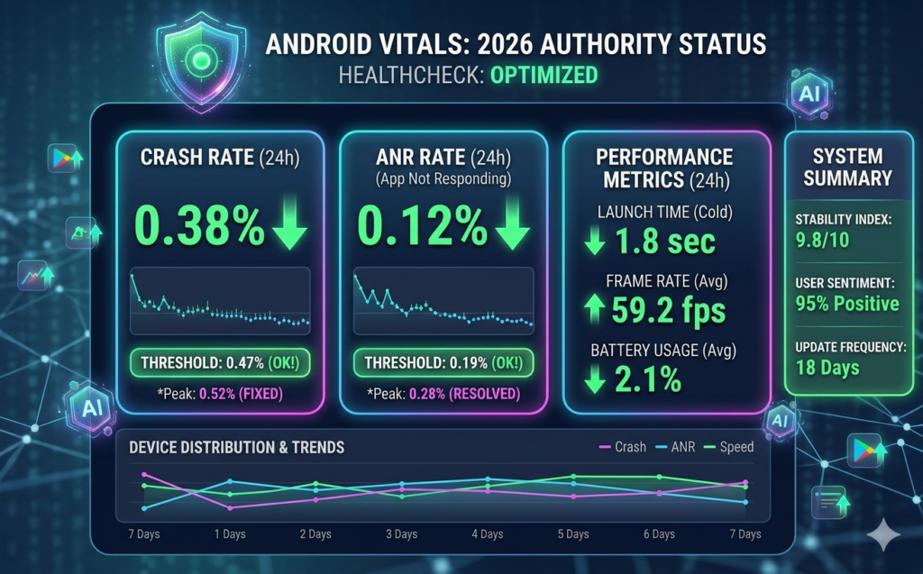 Android Vitals performance metrics for Google Play Store ranking 2026