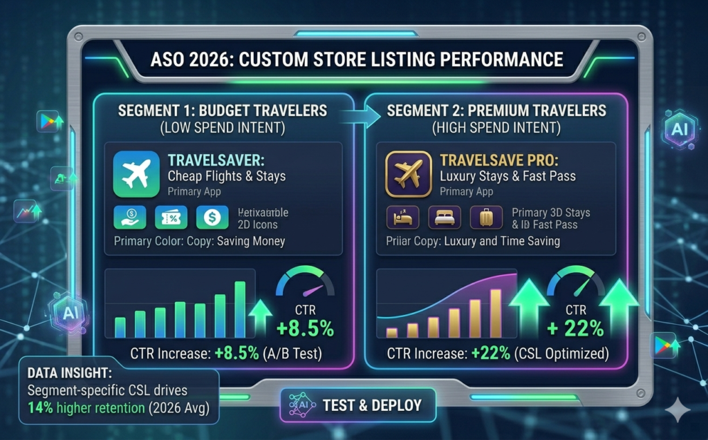Custom store listings tailored for user segments improving CTR
