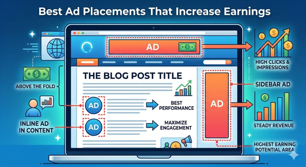 Example blog layout showing high converting Google AdSense ad placements within content and sidebar