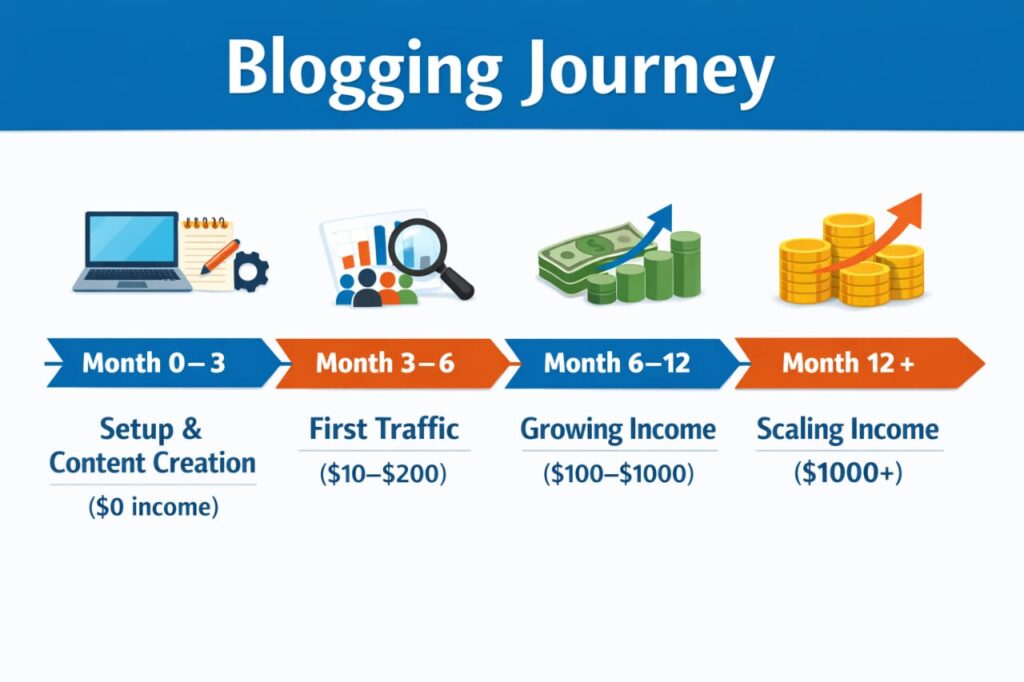 how long does it take to make money blogging traffic growth chart