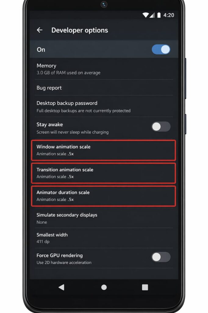 Adjust animations to speed up my Android phone in 2026