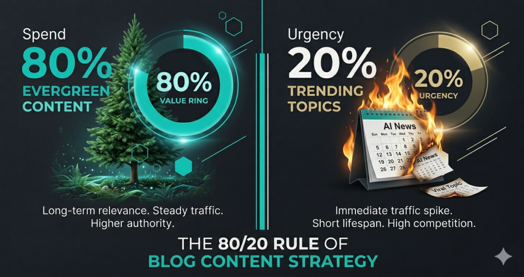 evergreen vs trending blog content strategy 80 20 rule blogging