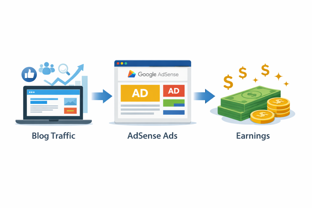 Example of earning money from Google AdSense with blog traffic