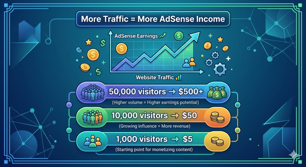 Graph showing relationship between blog traffic growth and increasing AdSense earnings