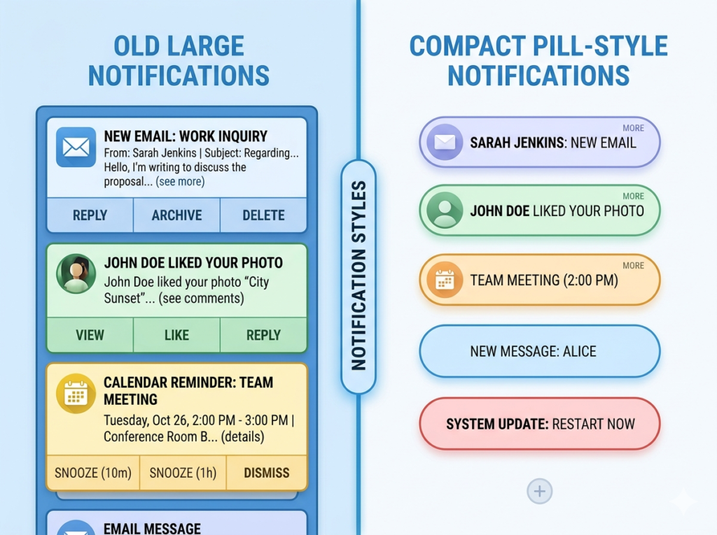 Android 16 hidden features compact notifications pill mode comparison