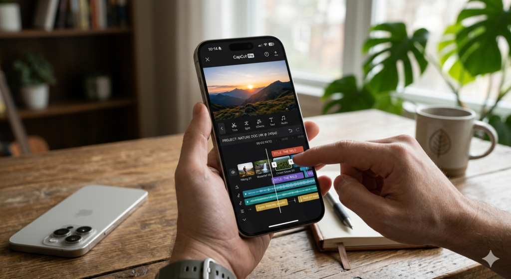 Editing 4K video on iPhone 17 Pro Max, top content creation smartphone in 2026