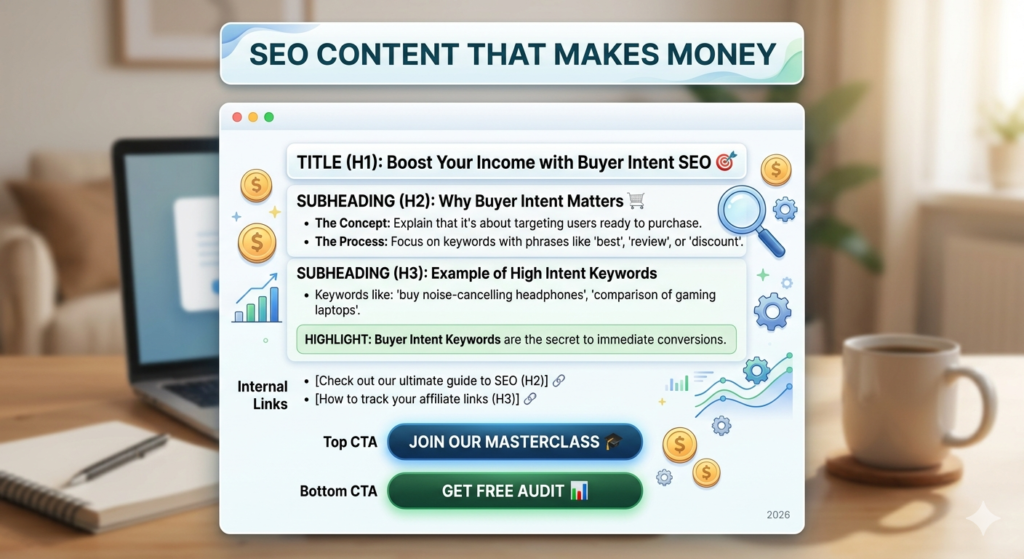 Example of a well structured SEO blog post with headings, keywords, and internal links