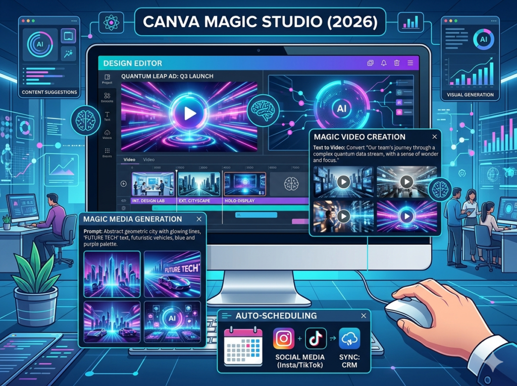 Canva Magic Studio AI tools for productivity creating designs and video content