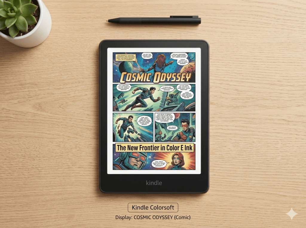 Kindle color display comics reading example 2026