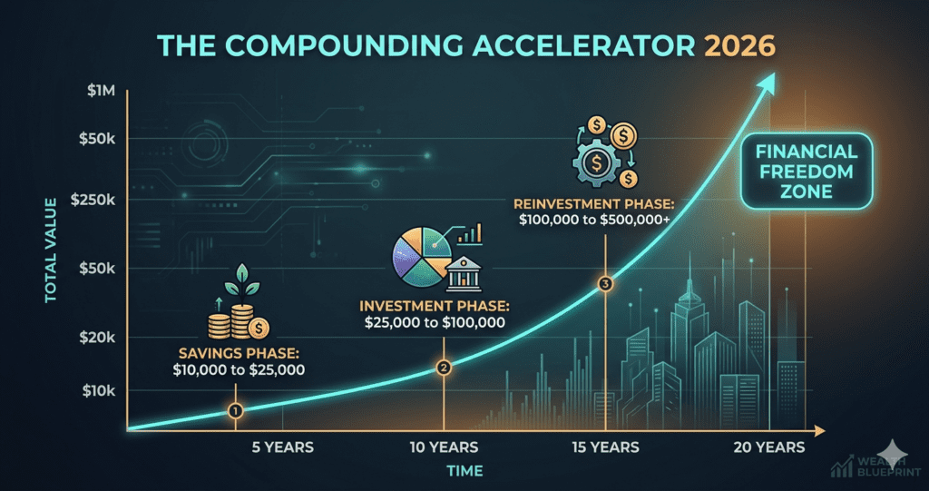 Modern wealth formula Income minus expenses multiplied by investing and time