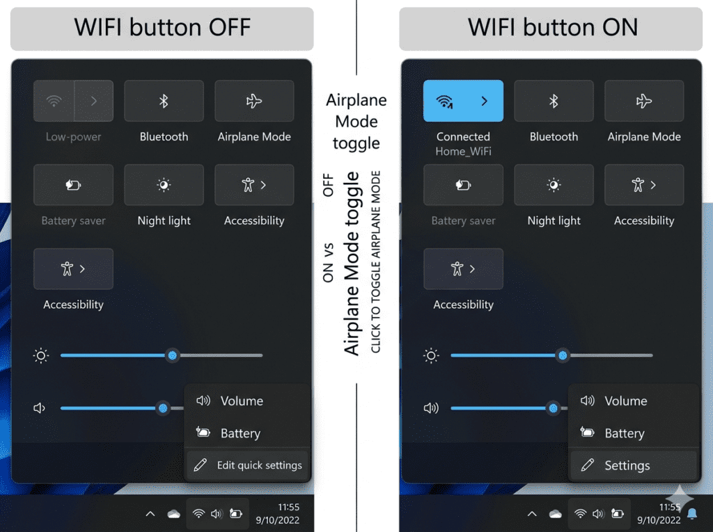 Windows 11 WiFi toggle missing or turned off quick settings panel