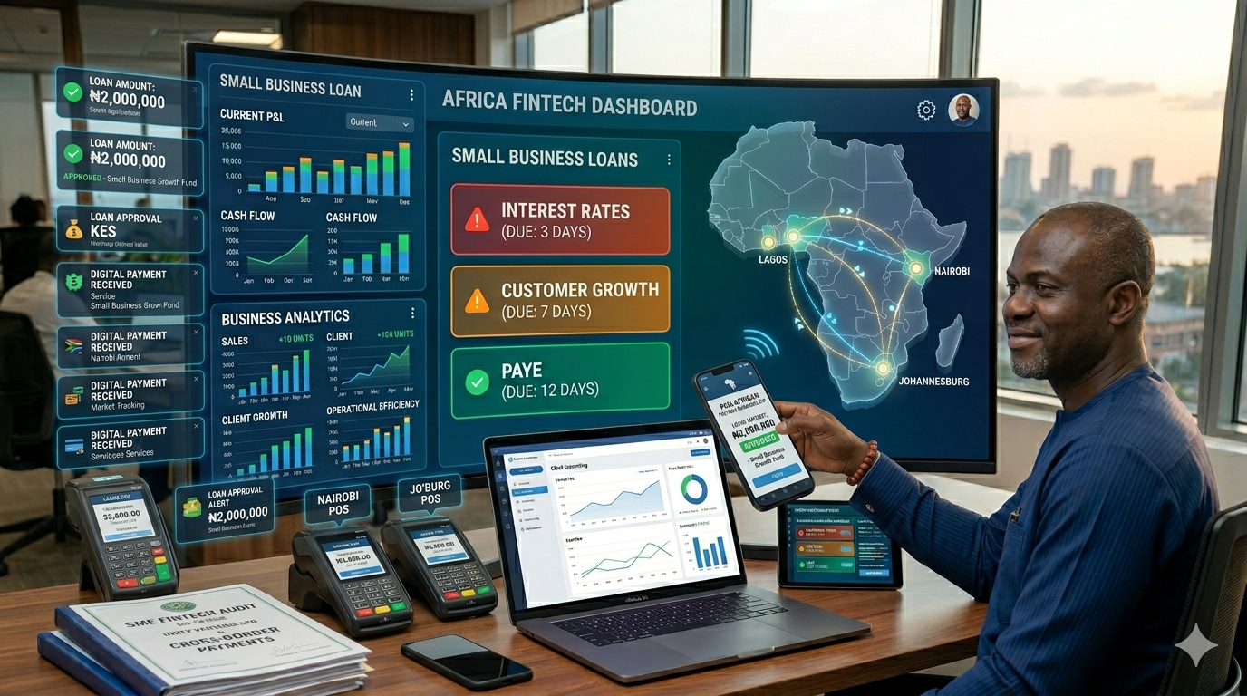 African entrepreneur accessing SME fintech business loans through digital lending platforms in 2026