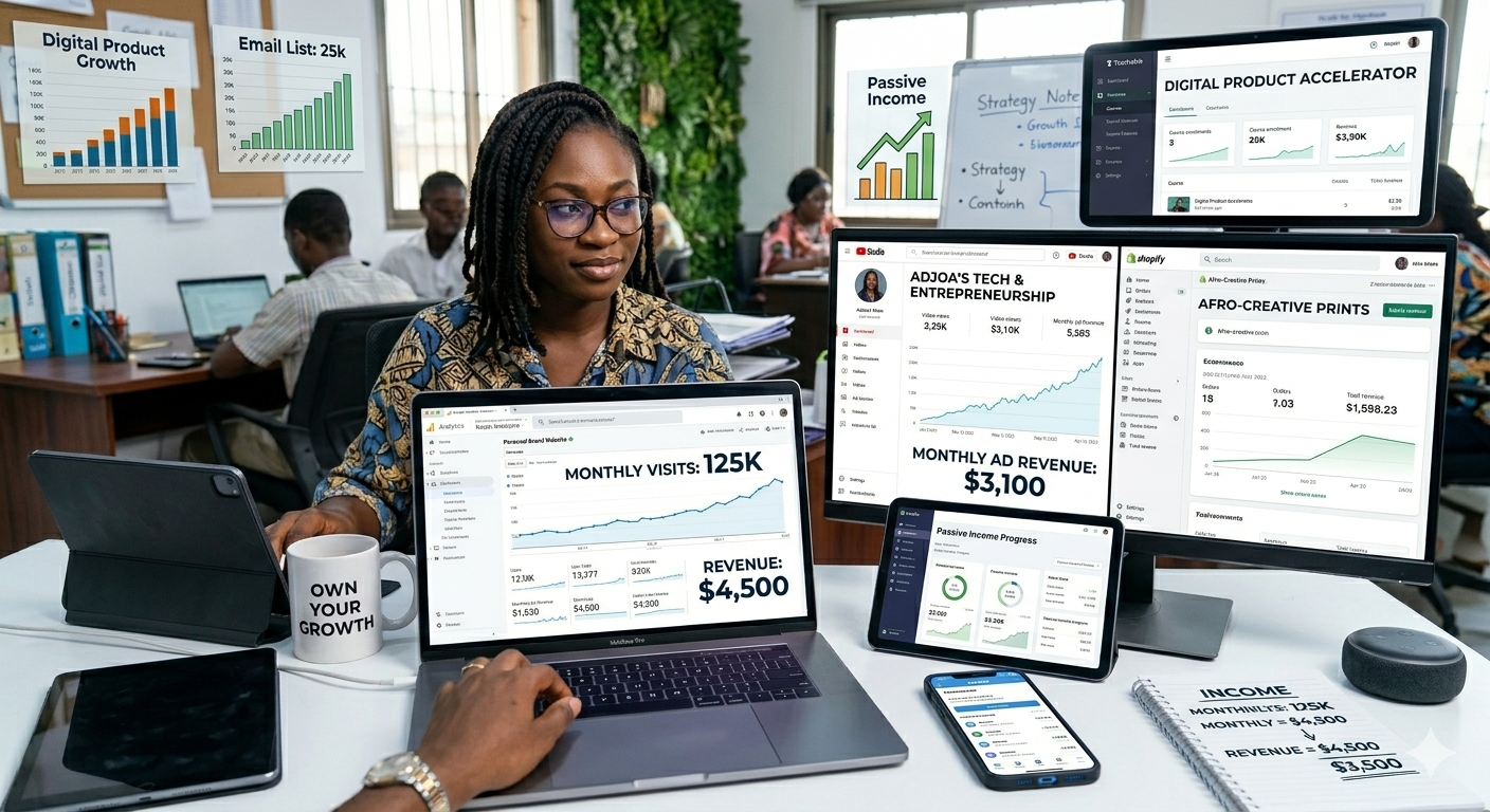 African entrepreneur building scalable digital assets for recurring revenue