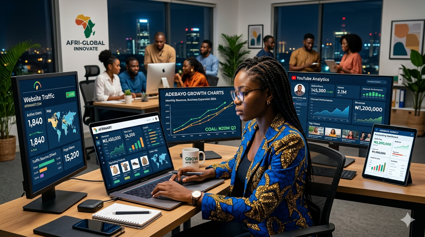 African entrepreneur using financial systems and digital assets to scale a business sustainably