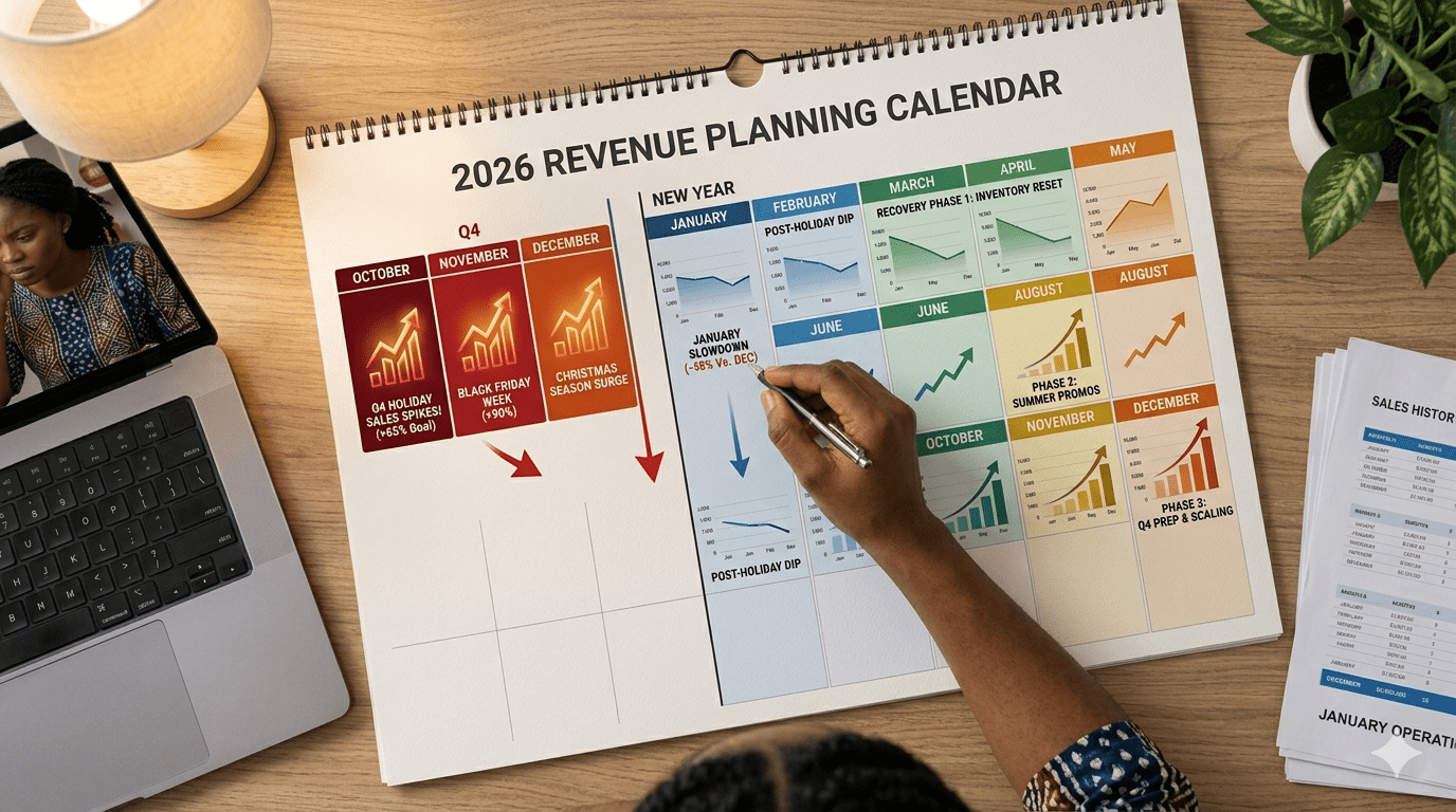 Annual revenue calendar strategy explaining why business revenue drops every January