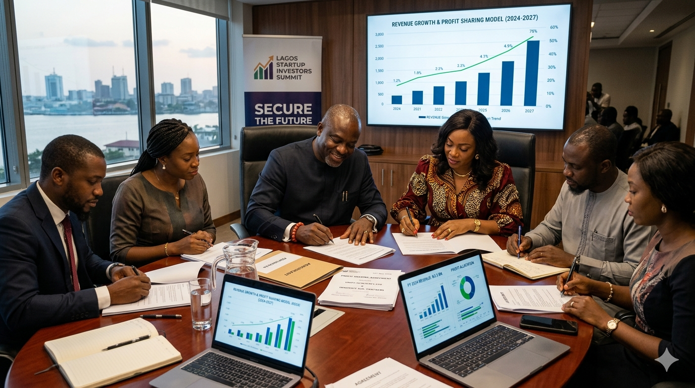 Business partners signing a profit sharing agreement in Nigeria for startup growth and investment. Business Profit Sharing Agreements in Nigeria
