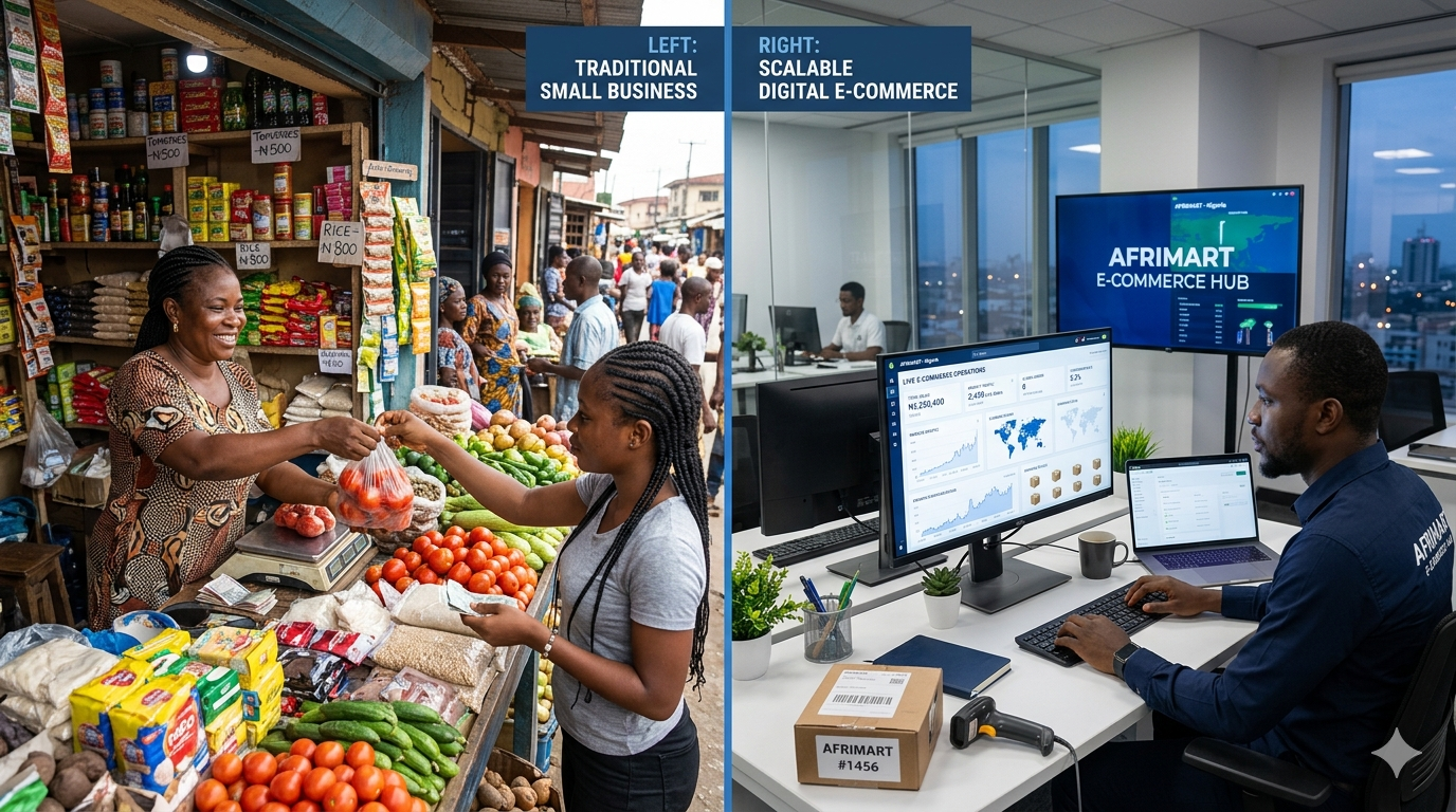 Comparison between a traditional small business and a scalable digital business in Africa