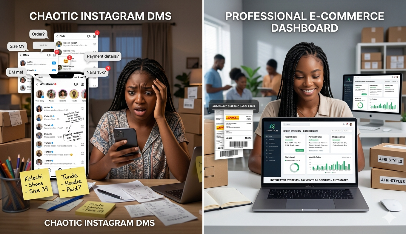 Comparison between manual Instagram order management and automated website e-commerce systems in Nigeria