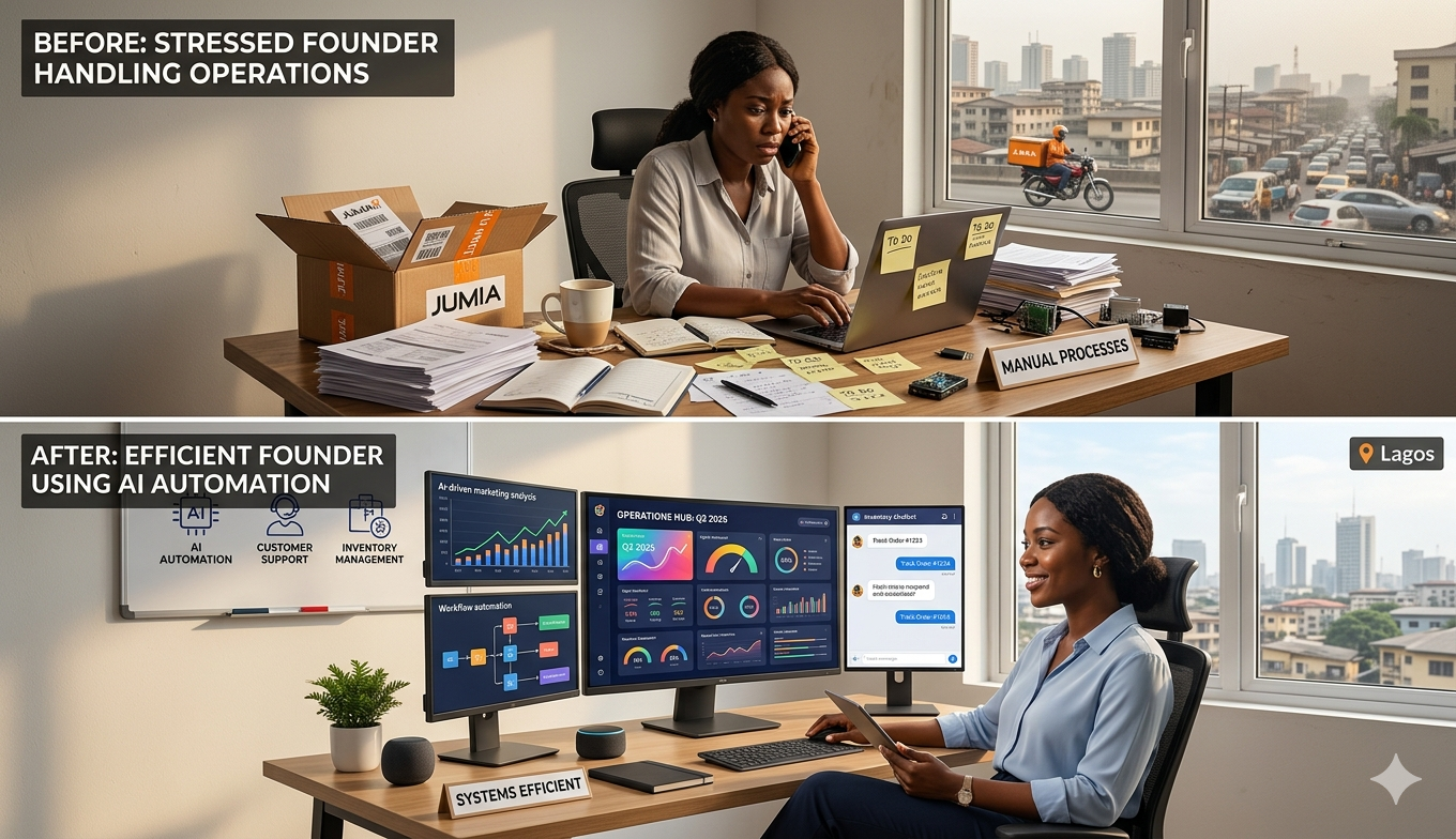Comparison between manual business operations and AI-powered