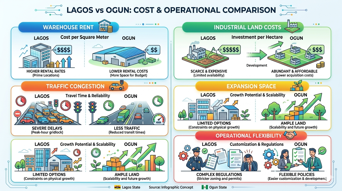 Comparison of business operating costs between Lagos and Ogun State in 2027