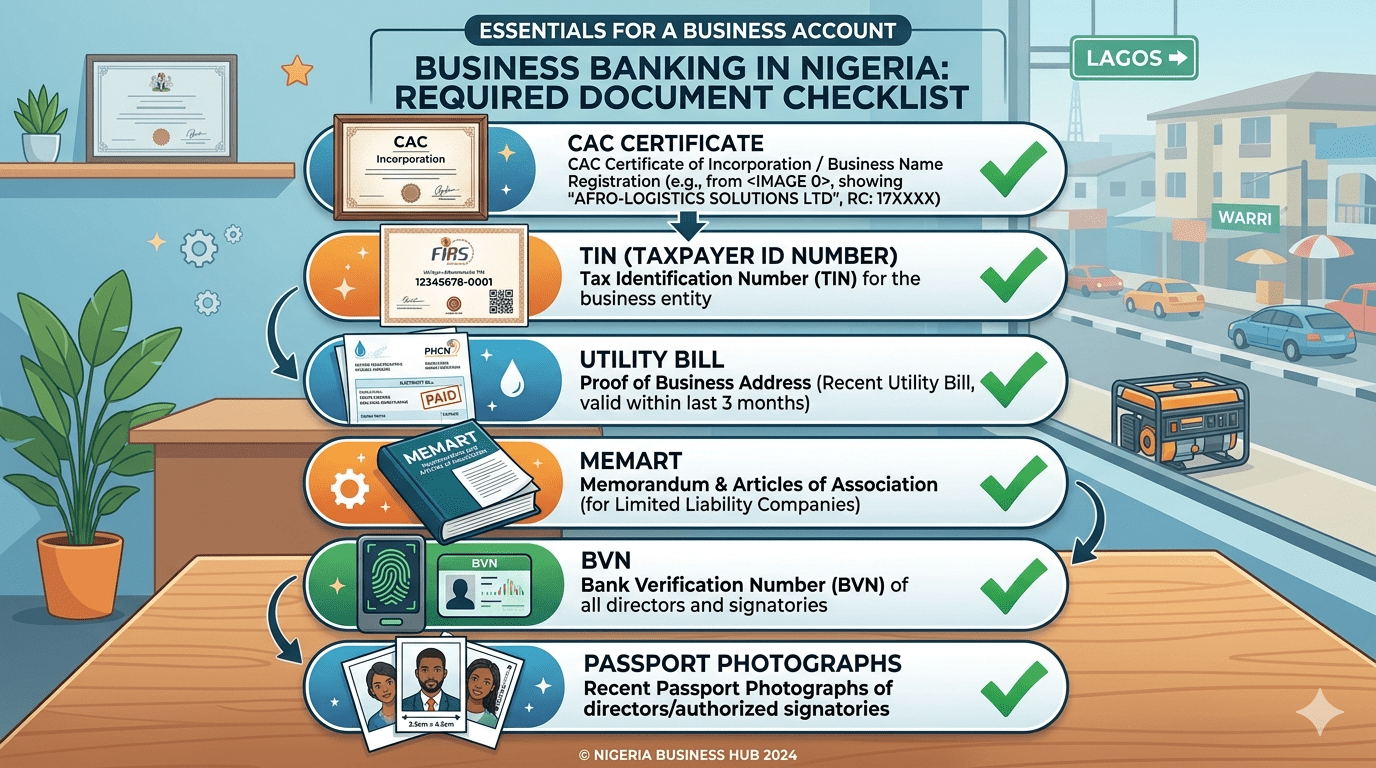 Complete checklist of business bank account Nigeria documents required in 2026