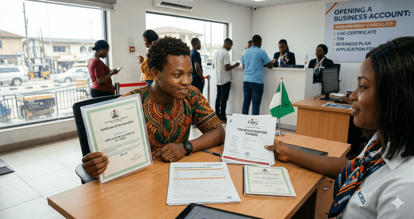 Entrepreneur preparing business bank account Nigeria documents for corporate account approval
