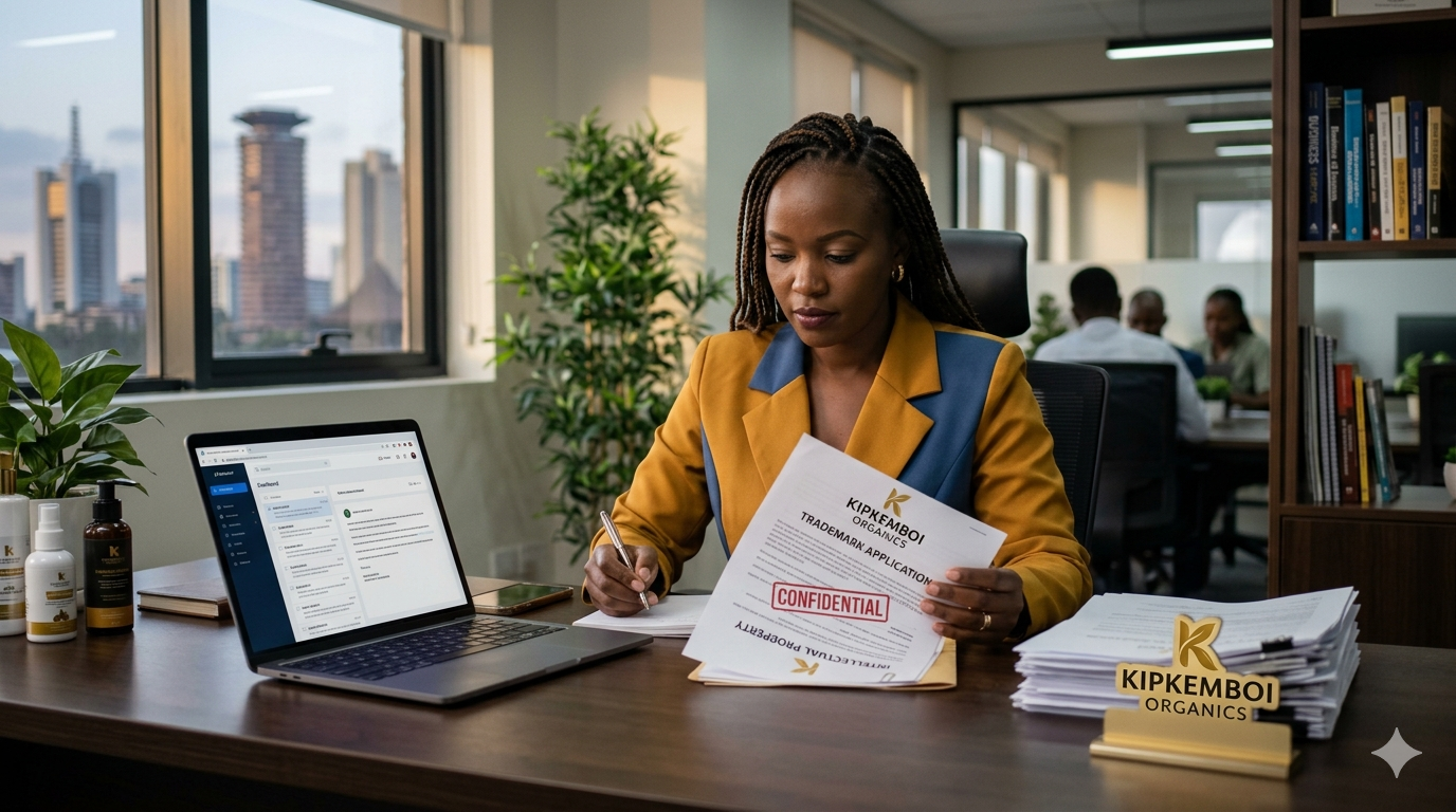 Entrepreneur reviewing trademark documents to protect business name in Nigeria
