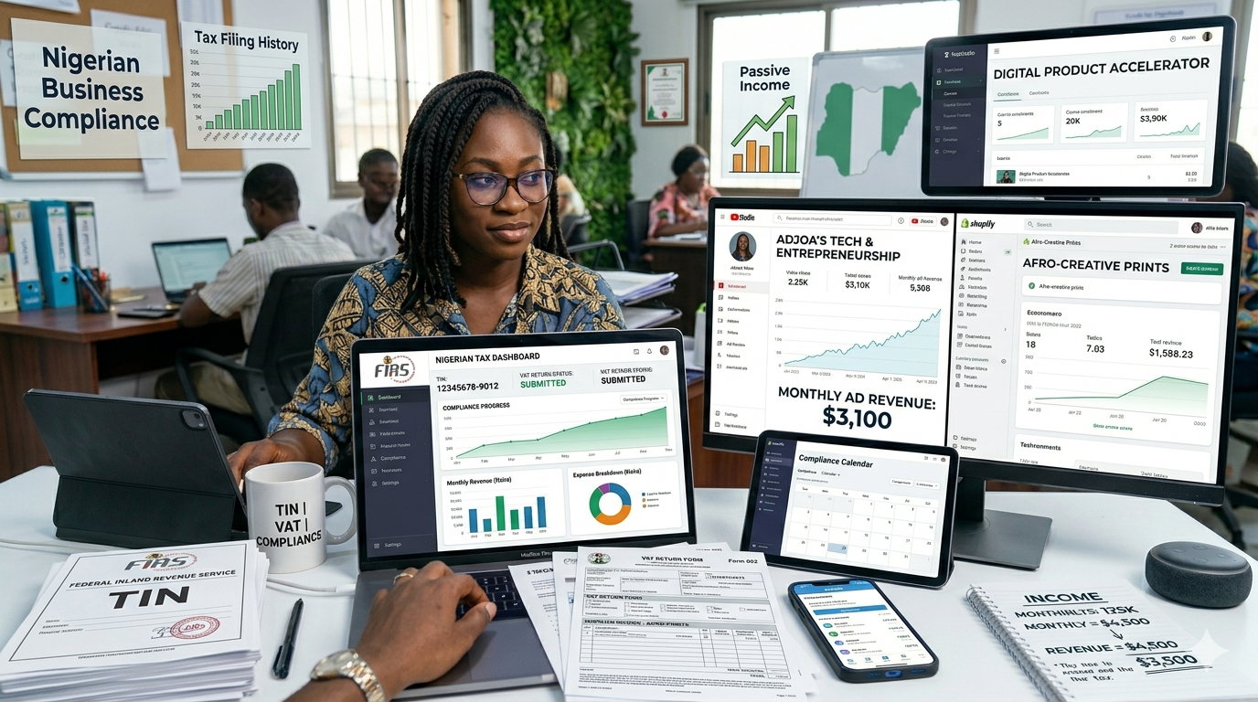 Nigerian entrepreneur organizing tax compliance and business financial records in 2026
