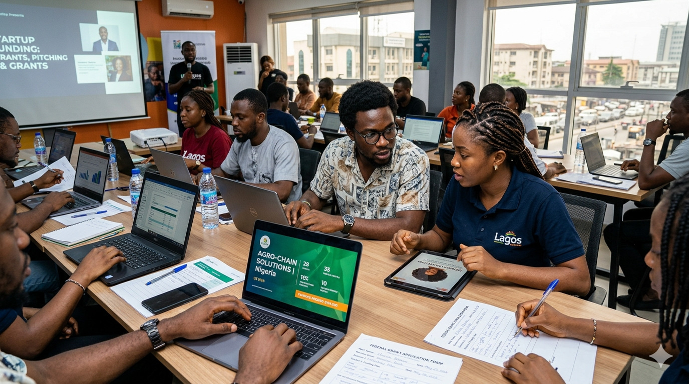 Nigerian youth entrepreneurs learning about startup grants and business funding opportunities in 2027