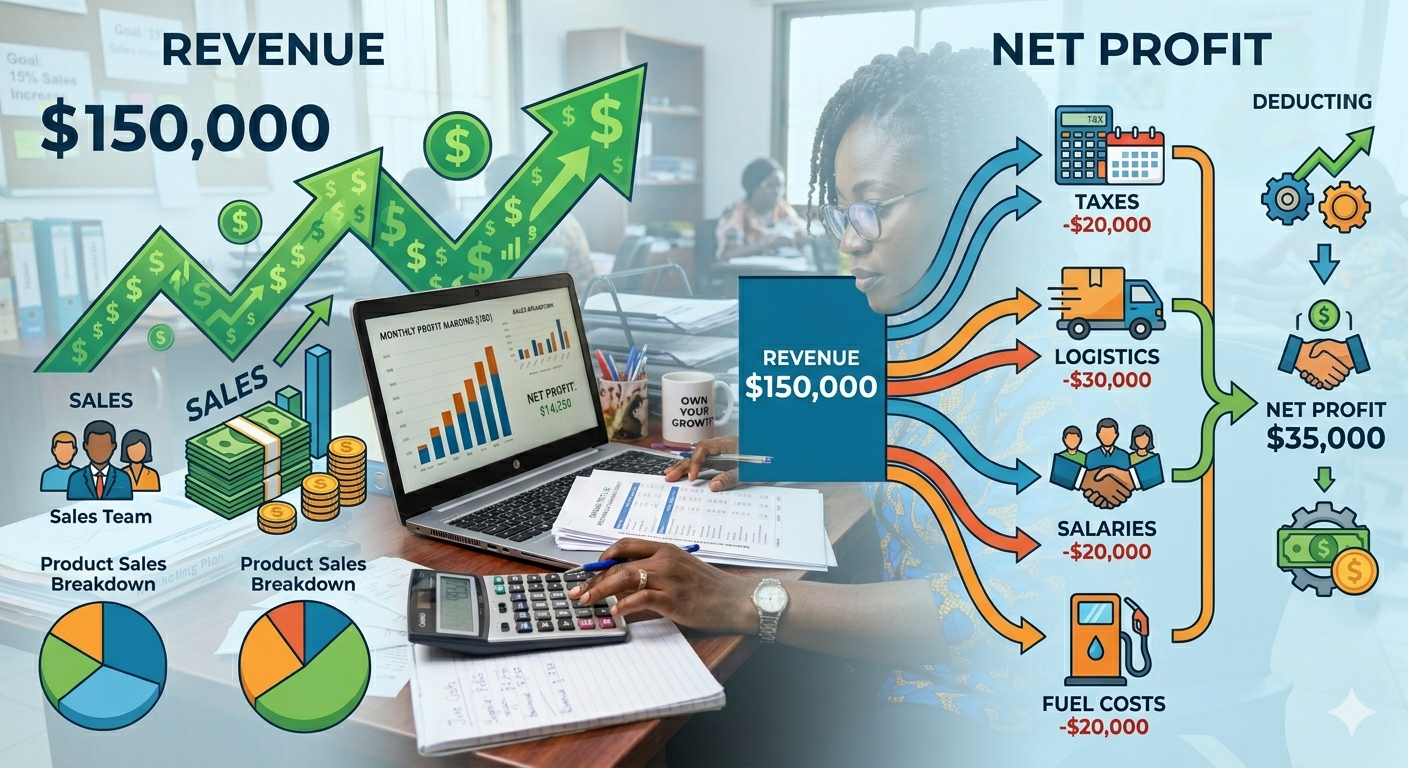Revenue vs net profit comparison for African small businesses