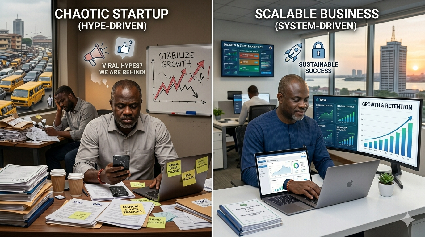 Investor comparing scalable business systems with non-scalable startup. Scalable Business Definition Investors